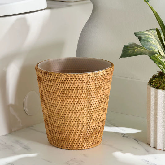 Rattan Wastebasket – Natural Woven Bathroom Trash Bin