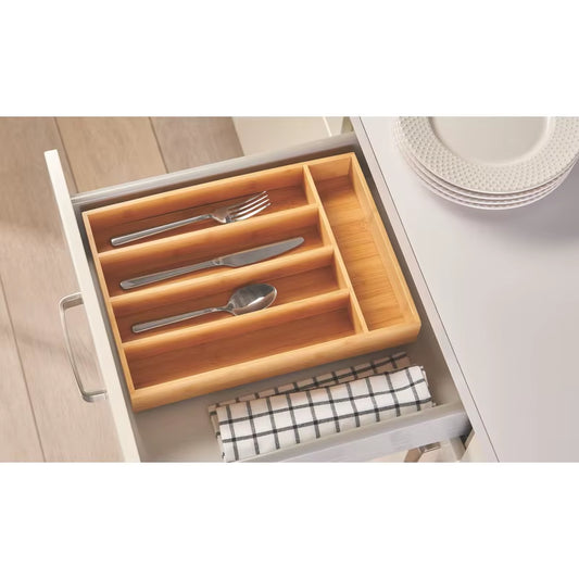 Bamboo Drawer Organizer – Five-Compartment Utensil Tray