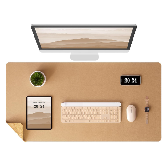 Dual-Sided Desk Pad – Cork and Leather Workspace Surface