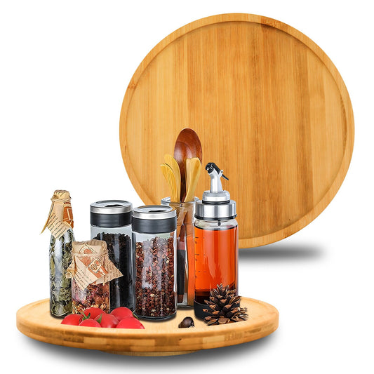 11.2-Inch Wooden Lazy Susan Turntable – Solid Acacia Wood Organizer with 360° Steel Ball Bearing Base for Cabinet, Countertop, Pantry, or Table Use