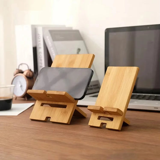 Bamboo Phone Stand – Desktop Holder with Charging Slot