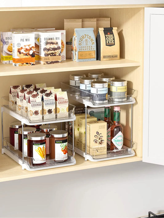 2-Pack Clear Under Sink Storage Organizer with Drawers – 2-Tier Sliding Cabinet Organizer for Kitchen, Bathroom, or Pantry
