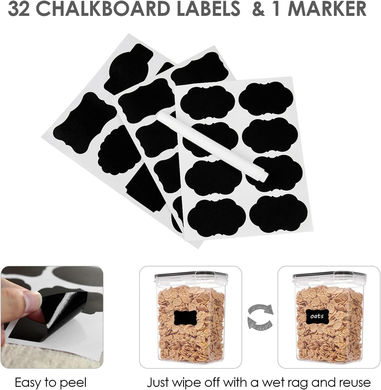 pantry organization containers labeled with reusable stickers